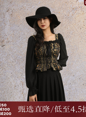 西町村屋法式碎花收腰长袖小衫女秋季新款气质长袖衬衣XH9C10193