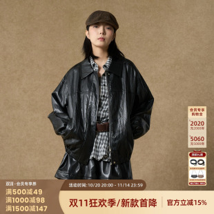 新款 2025秋季 复古感机车翻领皮衣XAAC10089 外套女装 西町村屋短款
