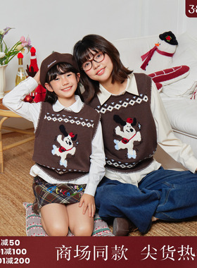 西町村屋卡通外穿背心女装2025冬新款复古提花无袖马甲CAAD10872