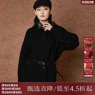 西町村屋慵懒连帽连衣裙女装秋冬新款休闲文艺宽松裙子XH9D10542