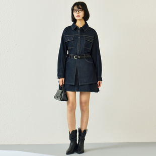 西町村屋连衣裙套装2026春新款休闲设计感内外套含腰带XHBA10527