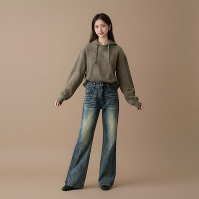 西町村屋复古休闲感宽松连帽卫衣