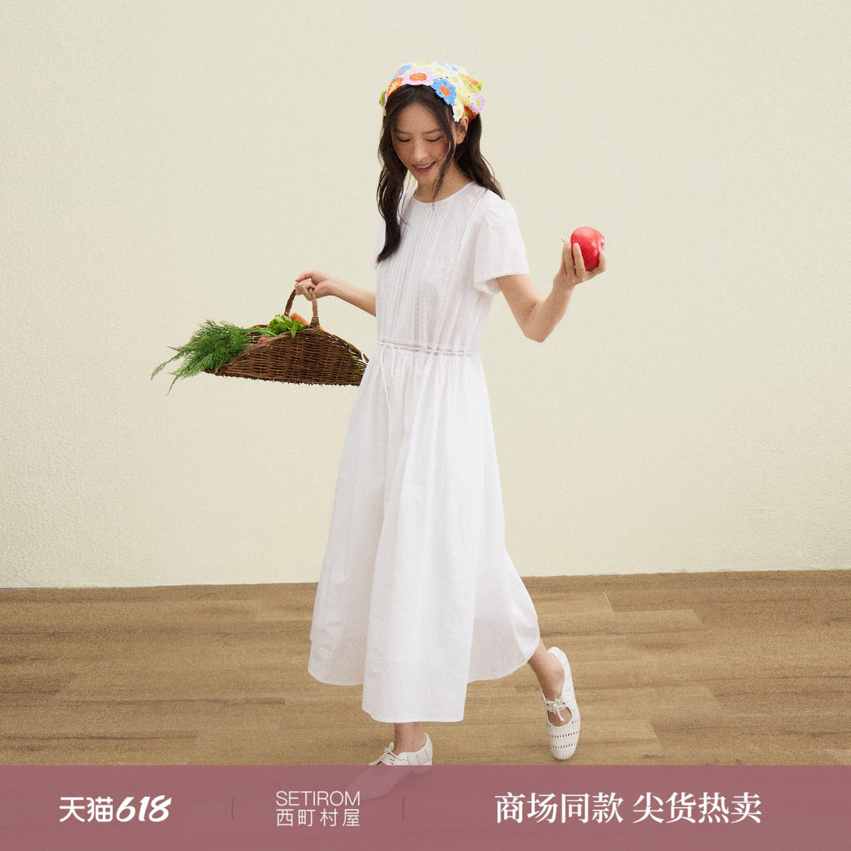 西町村屋韩系连衣裙女装2026夏季新款刺绣设计短袖裙子XABB11078