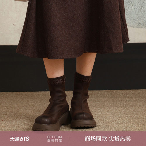 西町村屋复古风短靴女鞋秋季新款艺术感串珠刺绣低帮靴XAAC20005