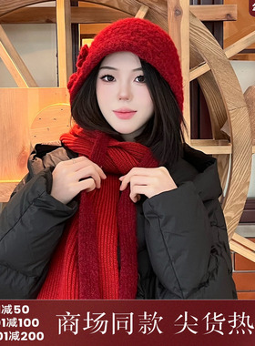 西町村屋复古感针织帽女冬新款百搭手工钩织花朵毛线帽XAAD60037