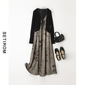 连衣裙AB9404042 气质长款 西町村屋复古龙纹V领吊带裙女夏季 新款