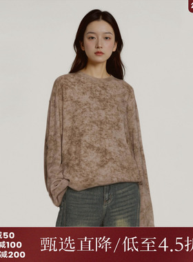 西町村屋休闲艺术感晕染T恤女秋冬新款简约文艺宽松上衣HD8106001