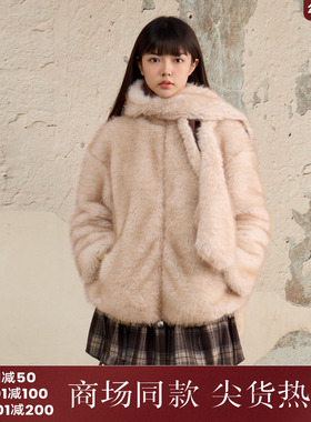 西町村屋趣味毛毛外套女2025冬新款慵懒感上衣含围巾帽CAAD10676