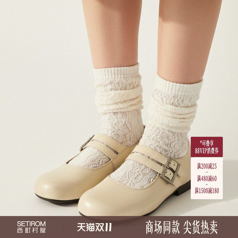 西町村屋简约单鞋女鞋春季新款学院风百搭圆头玛丽珍鞋XABA20013