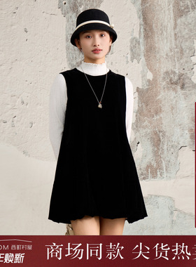 西町村屋法式背心裙女装2025冬季新款丝绒连衣裙含配饰XHAD10309