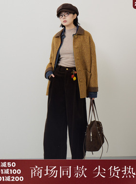 西町村屋简约大衣女装2025冬季新款复古中长款羊毛外套XHAD10983
