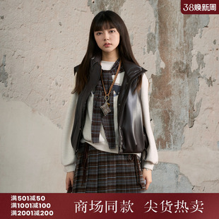 西町村屋休闲感羽绒马甲女装2025冬季新款pu皮立领马夹XHAD10232