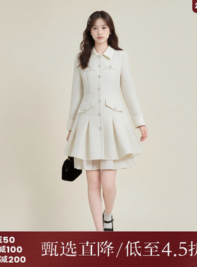 西町村屋小香风连衣裙女装春季新款气质缎面拼接百褶裙AA9502008