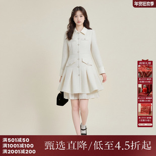 西町村屋小香风连衣裙女装春季新款气质缎面拼接百褶裙AA9502008