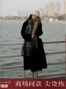 西町村屋简约气质羊毛大衣女装秋冬新款复古长款双面呢XH9D10505