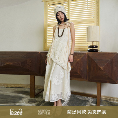 西町村屋波嬉风吊带裙女2025秋季新款绣花拼接OP连衣裙XAAC10510