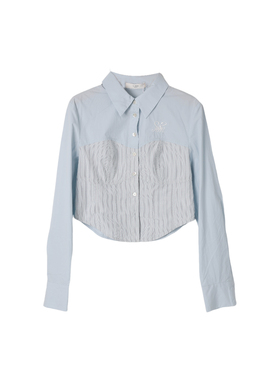 西町村屋学院风条纹拼接衬衣女装秋季新款气质修身衬衫XA9C10122