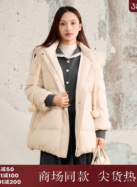 西町村屋韩系90白鸭绒女2025新款可拆卸针织连帽羽绒服CAAD10822