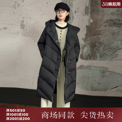 西町村屋韩系外套女装2025冬新款连帽设计感长款羽绒服XHAD10004