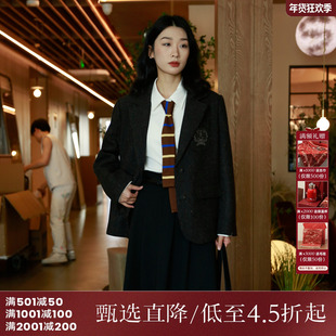 西町村屋西装外套女2023冬季文艺复古学院风中长款外搭HD8218001