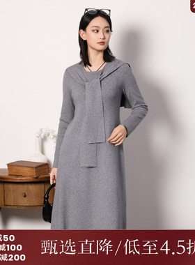 西町村屋学院风针织连衣裙女秋冬新款气质长袖拼接裙子XA9D10471