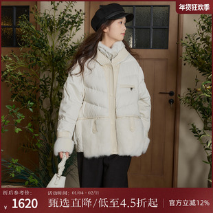 西町村屋短款羽绒服女装冬季新款水貂毛绵羊皮拼接外套AD8205026