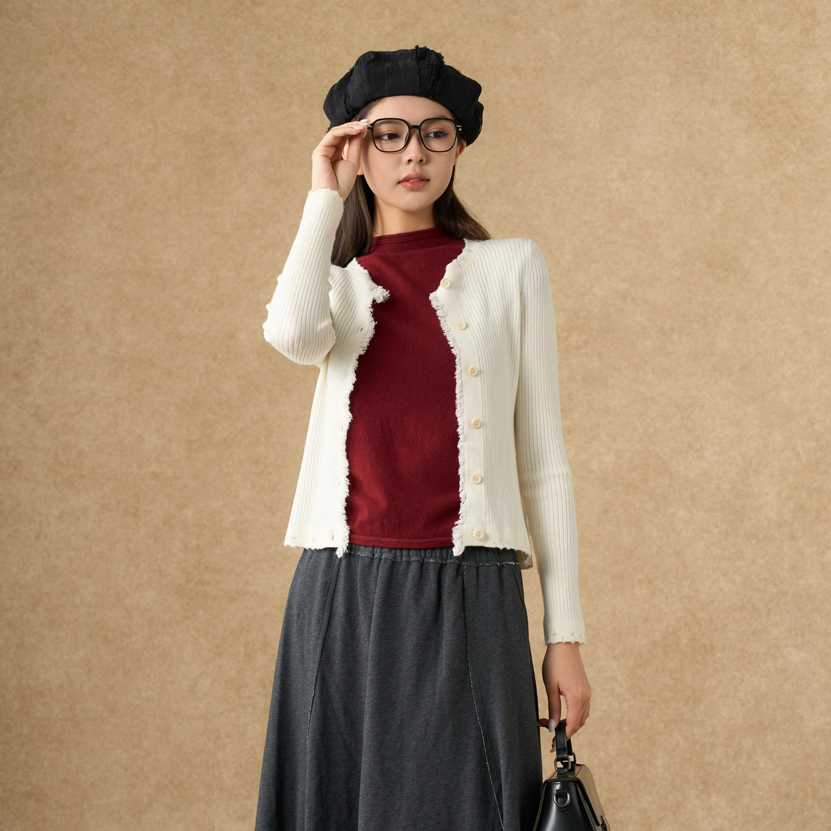 西町村屋韩系短款开衫女2025秋季新款流苏针织百搭小衫XHAC10674