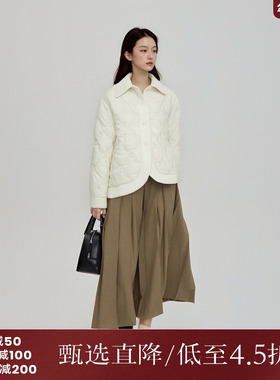 西町村屋羽绒服女装冬季简约衬衫领双面呢拼接90绒外搭AD8205025