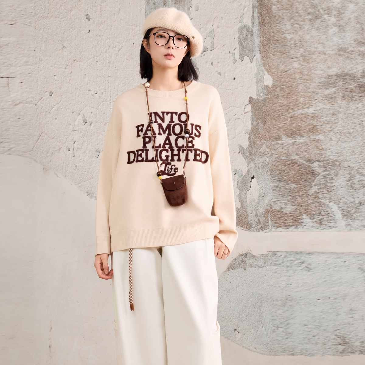 西町村屋韩系风毛衣女装2025冬季新款撞色设计上衣含包XHAD10786