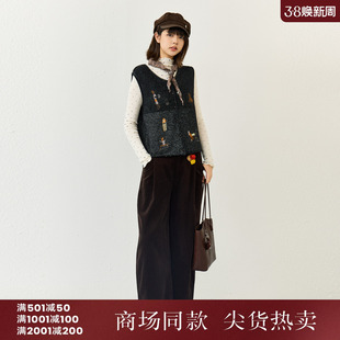 西町村屋针织马甲2026春新款文艺绣花休闲舒适时尚上衣XHBA10211