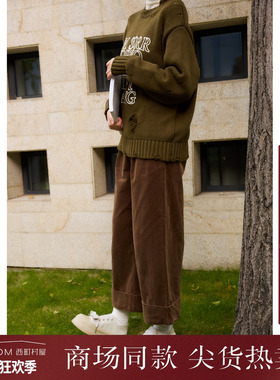西町村屋复古灯芯绒直筒裤女秋冬新款休闲百搭文艺裤子XH9D10216