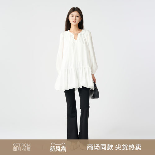西町村屋云朵泡芙感长袖裙子女2025秋季新款文艺连衣裙XXAC10377