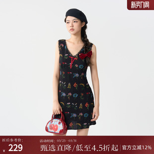 气质无袖 新款 裙子XHAB10699 夏季 西町村屋复古刺绣花朵连衣裙女装