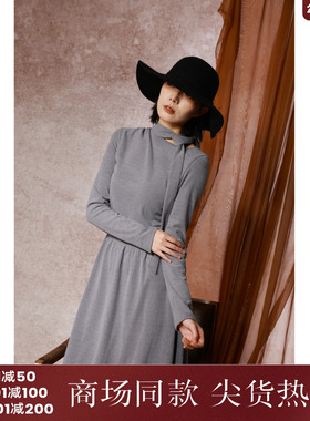 西町村屋法式不规则抽皱连衣裙女秋冬新款气质长袖裙子XA9D10406