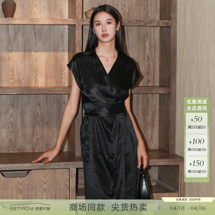 新款 复古V领系带裙子ZX9B10002 夏季 宅慧影西町村屋气质连衣裙女装