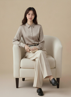 西町村屋极简风桑蚕丝衬衫女装春季新款气质感长袖衬衣AA9103005