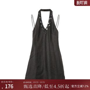 短款 气质无袖 裙子AA9502015 新款 西町村屋重工钉珠挂脖连衣裙夏季