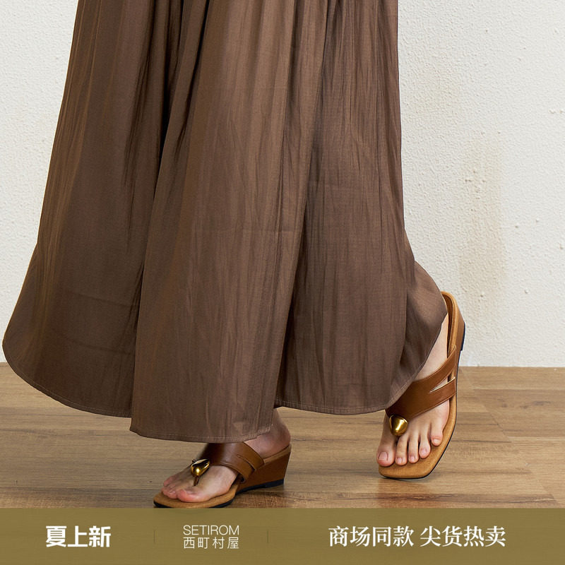 西町村屋复古感凉拖女鞋夏季新款百搭方头夹趾中跟凉鞋XHBB200