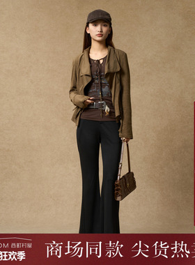 西町村屋麂皮外套女装2025秋季新款大翻领立体裁剪上衣XAAC10655