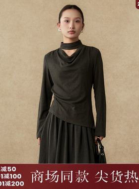 西町村屋韩系小衫女装2025冬季新款荡领捏褶气质感上衣XHAD10445