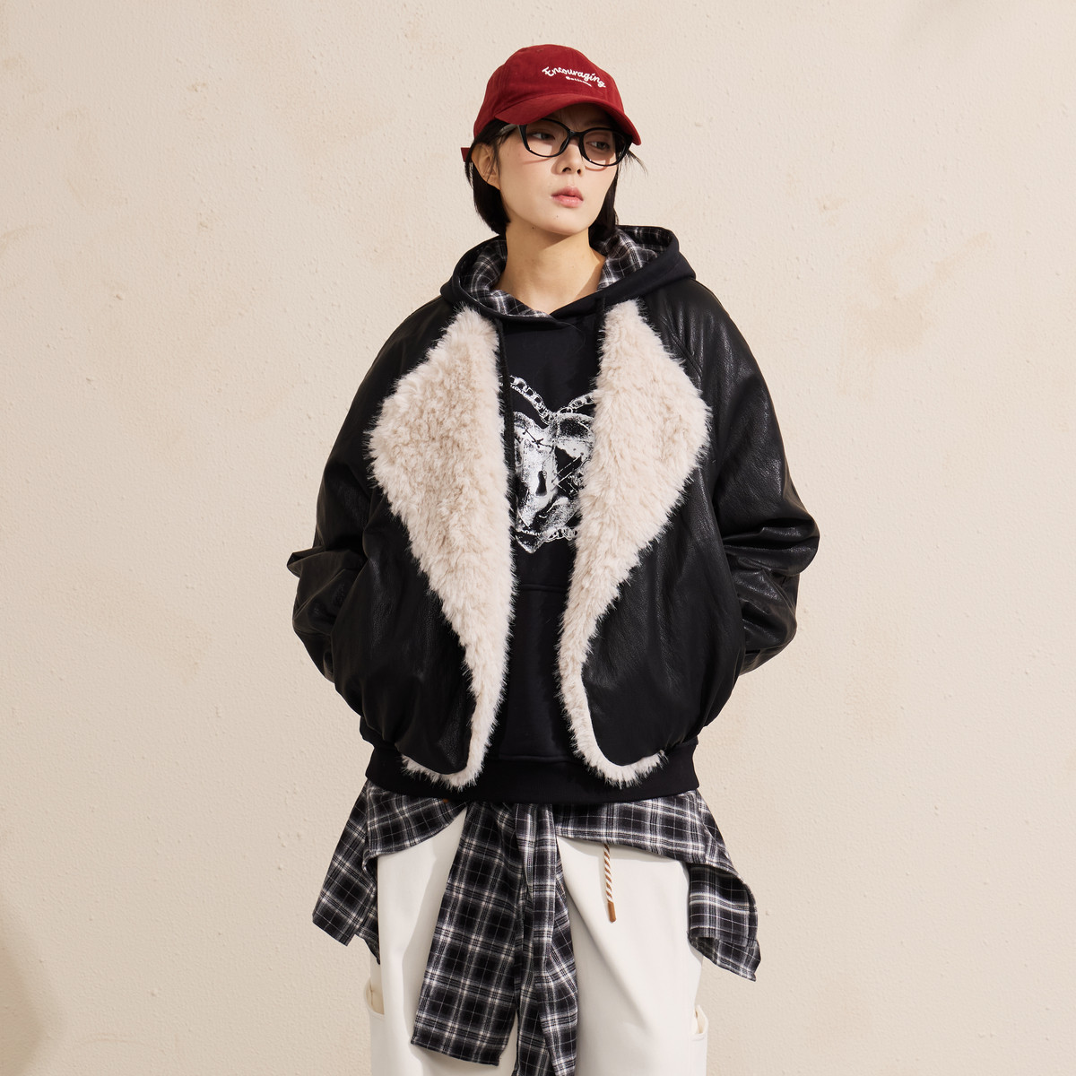 西町村屋极简外套女2025冬新款慵懒风短款内里毛毛上衣XAAD10930