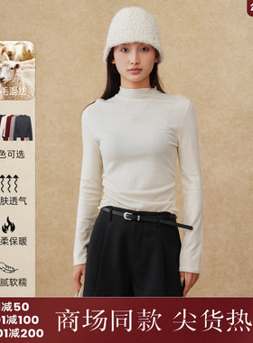 西町村屋简约针织衫女装2025冬新款收腰褶皱针织打底衫XHAD10171