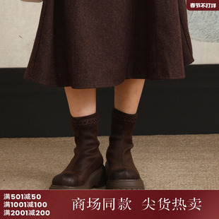 西町村屋复古风短靴女鞋秋季新款艺术感串珠刺绣低帮靴XAAC20005