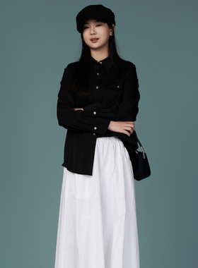 西町村屋工装风缎面衬衣女装春季新款休闲百搭长袖衬衫AA9103025