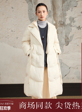 西町村屋设计感羽绒服女2025冬新款假两件收腰长款外套XHAD10261