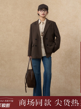 西町村屋通勤感阔腿裤女装2025冬季新款百搭阔腿牛仔裤XHAD10505