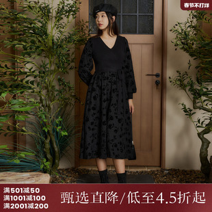 西町村屋气质连衣裙新款女装秋冬新款法式针织拼接裙子AD8502017