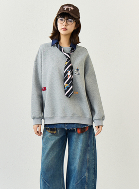 西町村屋撞色翻领卫衣女装2026春季新款休闲上衣含领带XHBA10698