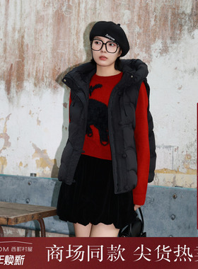 西町村屋猫咪提花短款毛衣女装秋冬新款复古气质针织衫CA9D10008