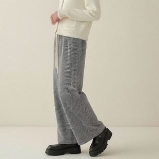 西町村屋休闲感阔腿裤女装春季新款运动风细闪条纹裤子XAAA10216